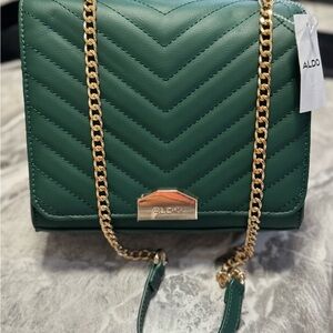 Guess Green Quilted Cosmetic Bag with Gold Accents